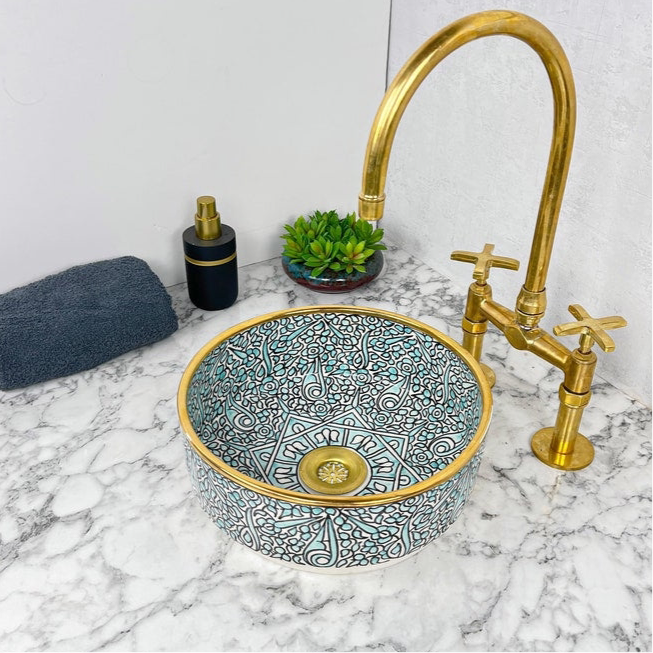 Royal Moroccan Sink - 14k golden rim #53V