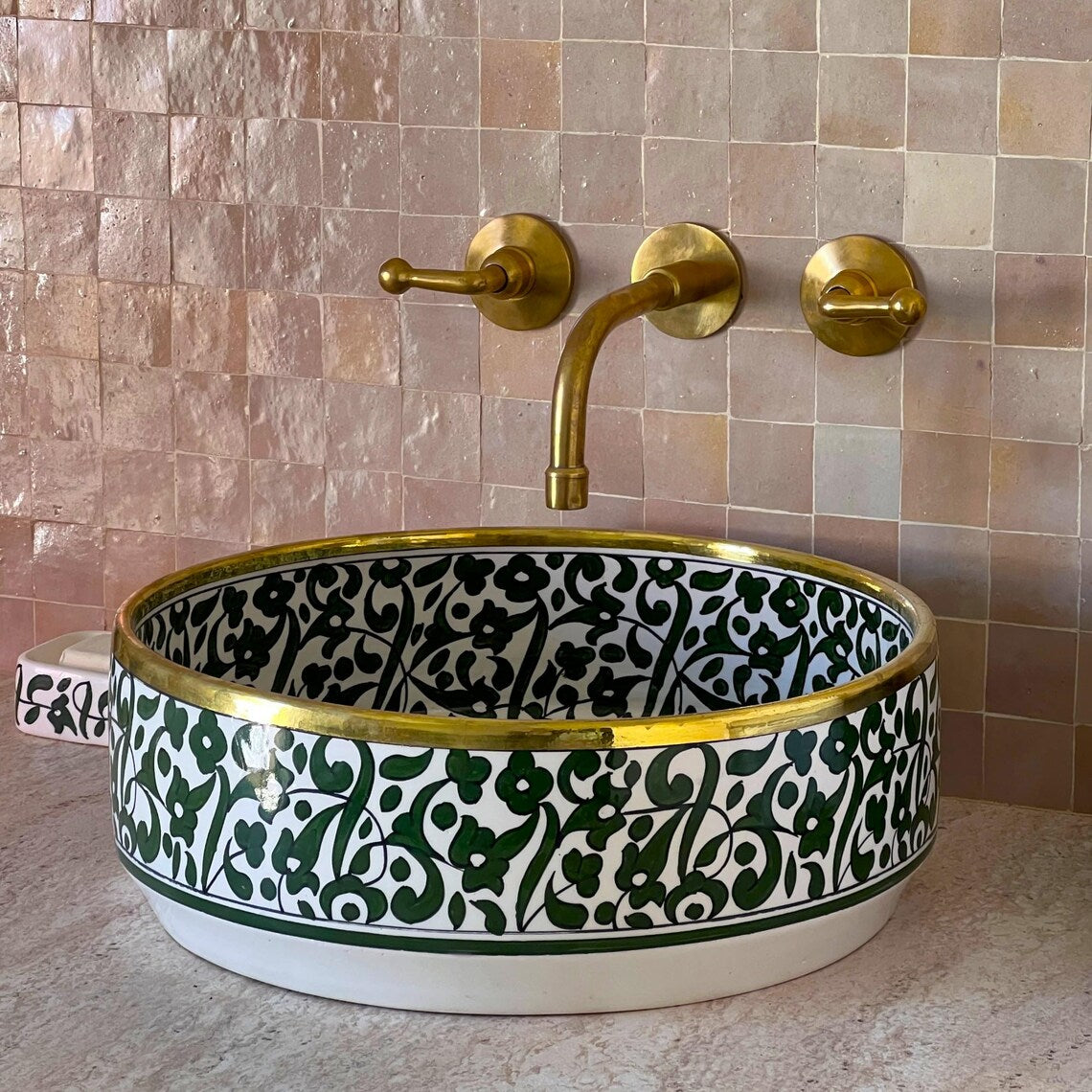 Marokkanisches Waschbecken mit Messingumrandung #49