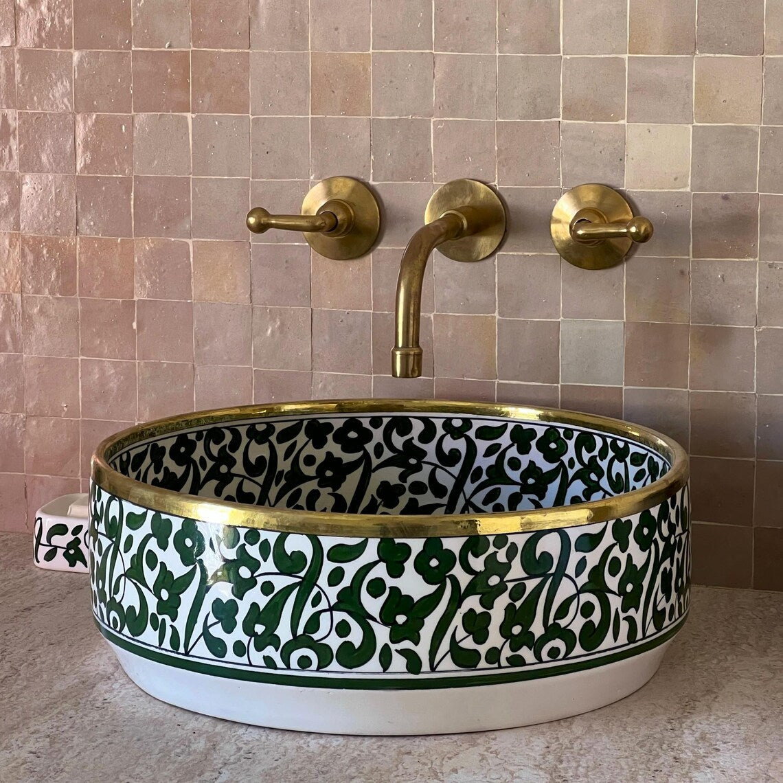 Marokkanisches Waschbecken mit Messingumrandung #49