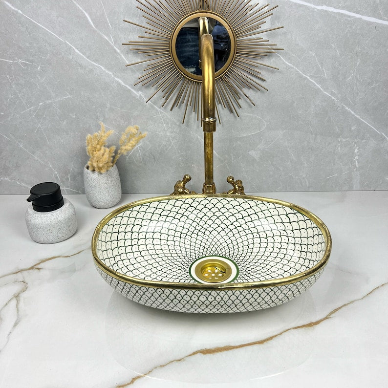 Vasque Marocaine Ovale en céramique de style oriental #314