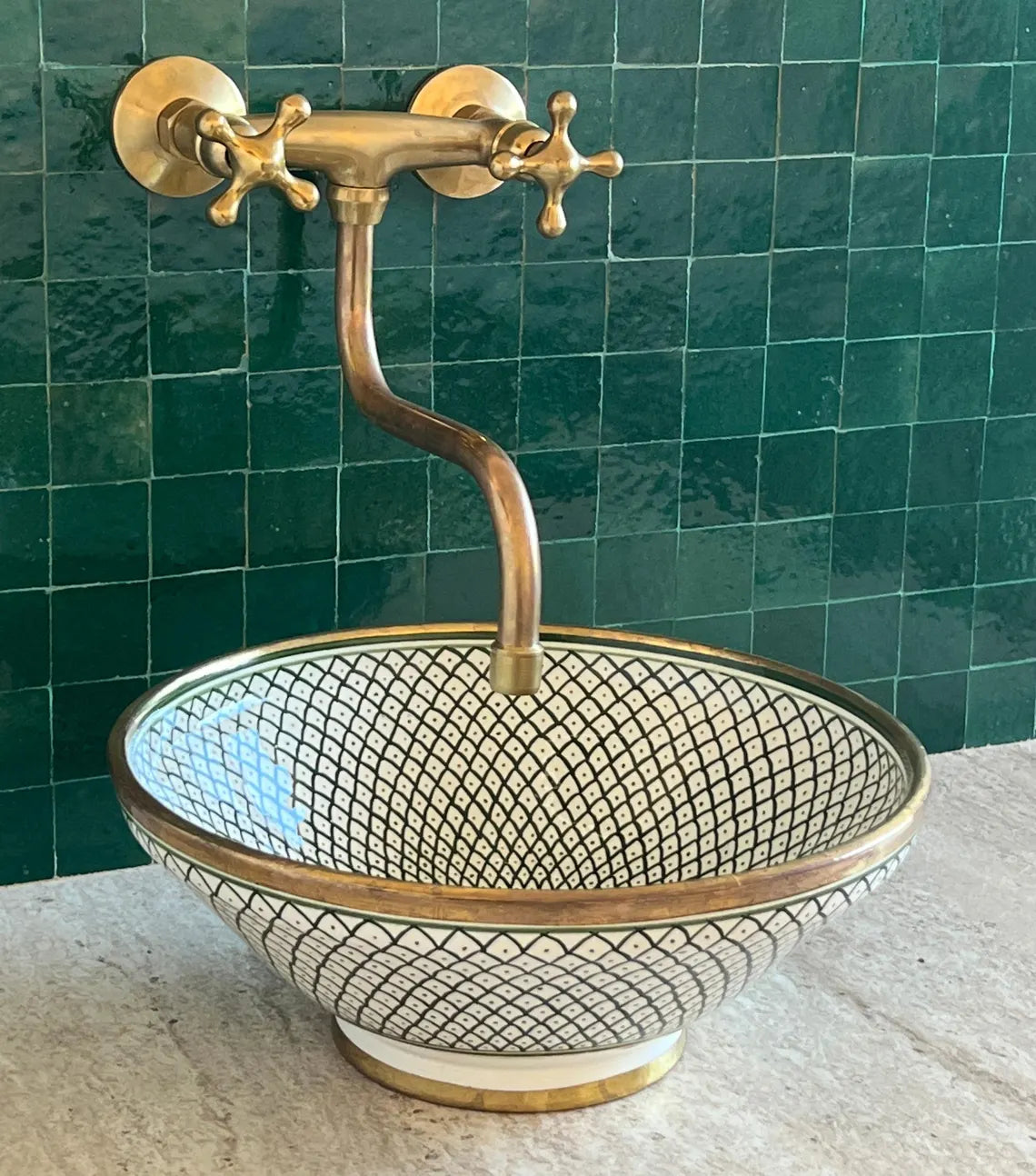 Marokkanisches Waschbecken mit doppeltem Messingrand #50