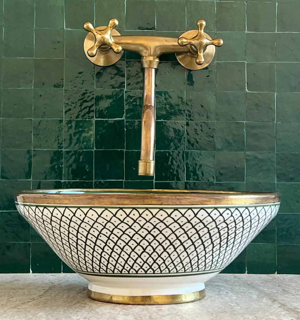 Marokkanisches Waschbecken mit doppeltem Messingrand #50