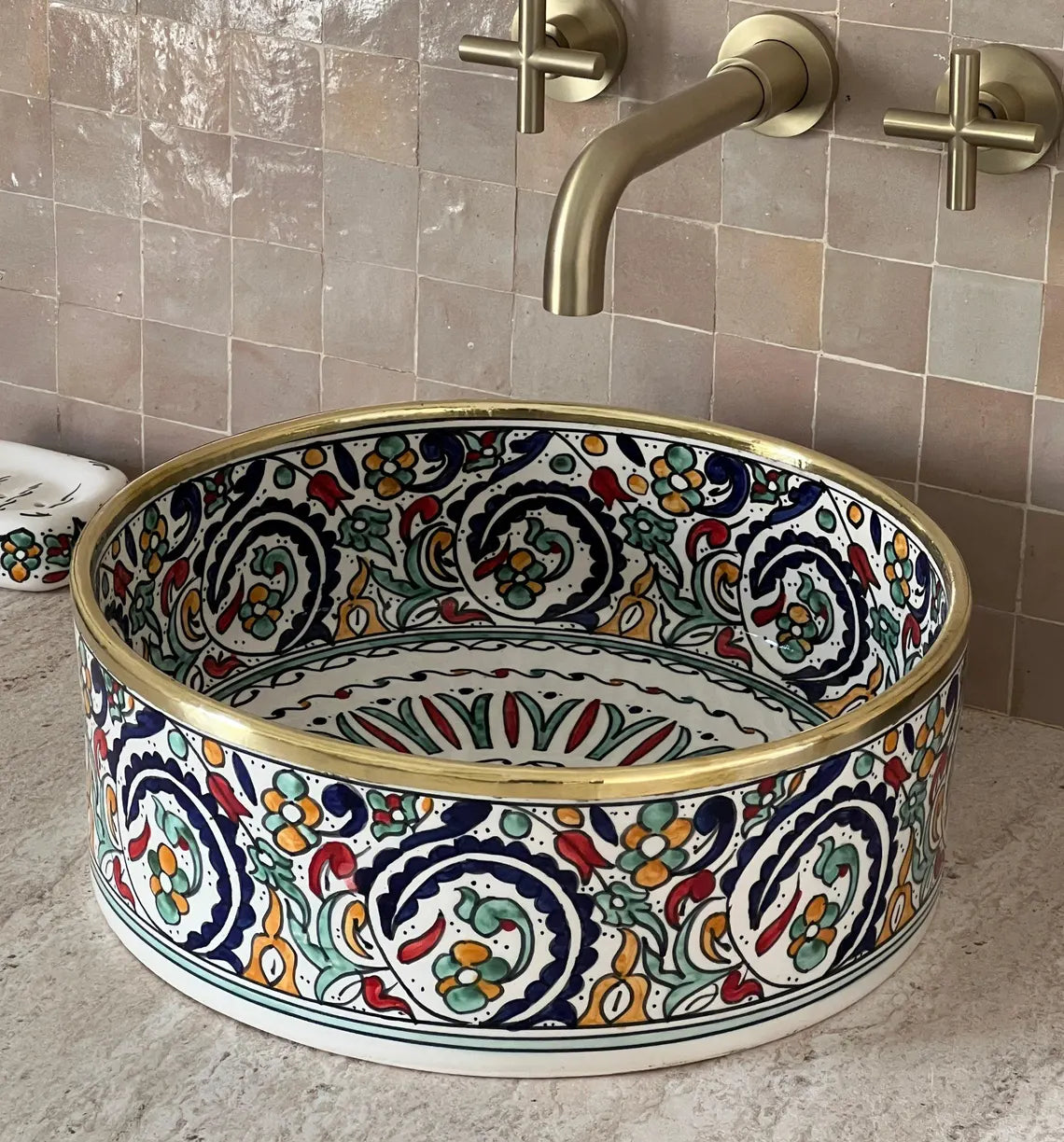 Marokkanisches Waschbecken mit Messingumrandung #52