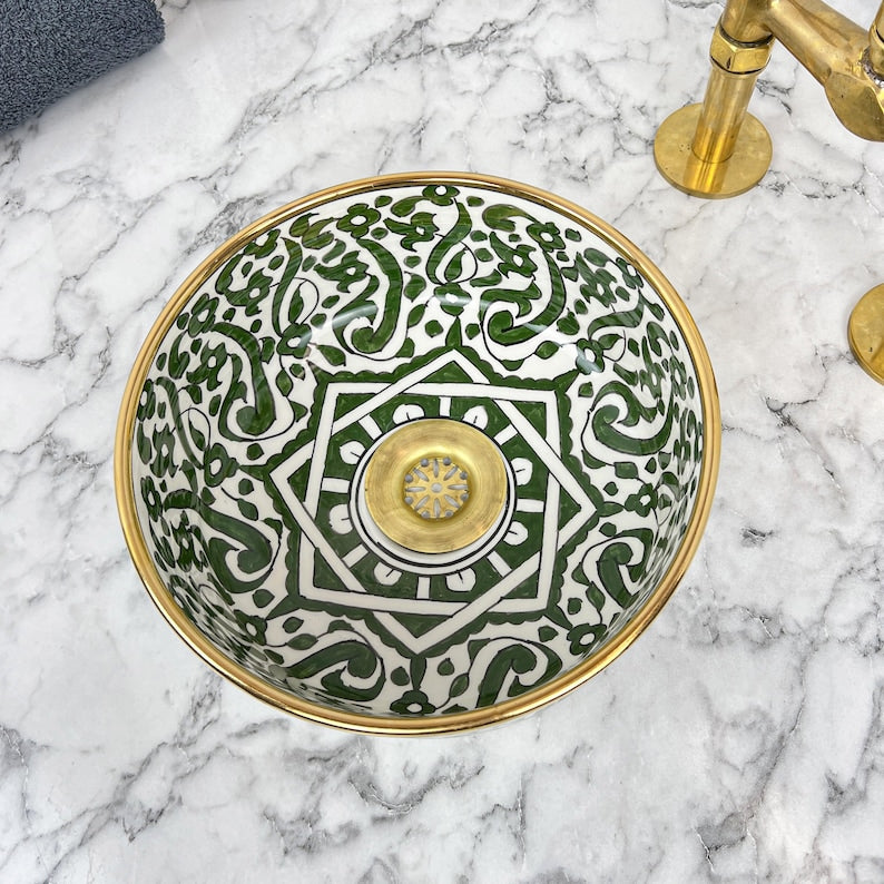 Vasque Marocaine Royale - Rebord doré 14k carats #53J