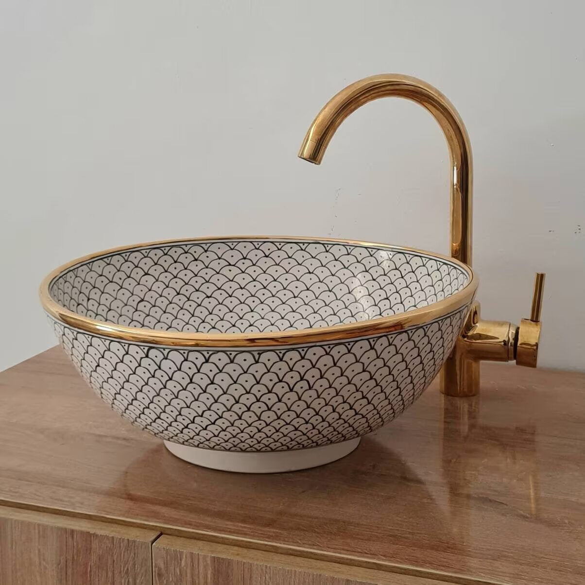 Royal Moroccan Sink - 14k golden rim #335