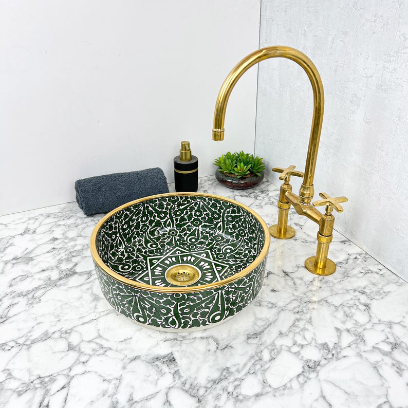 Royal Moroccan Sink - 14k golden rim #53P