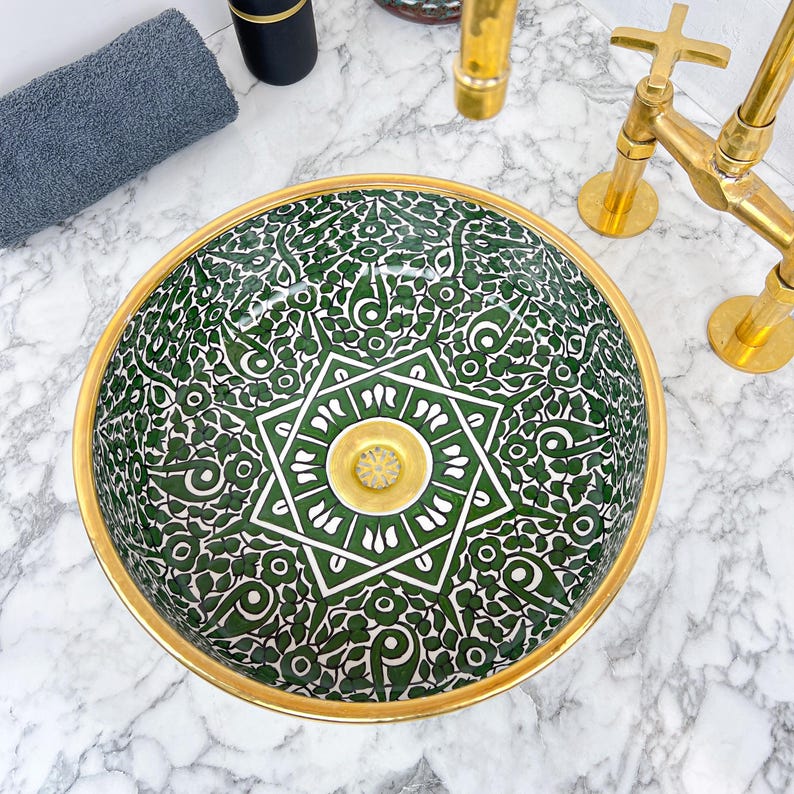 Royal Moroccan Sink - 14k golden rim #53P