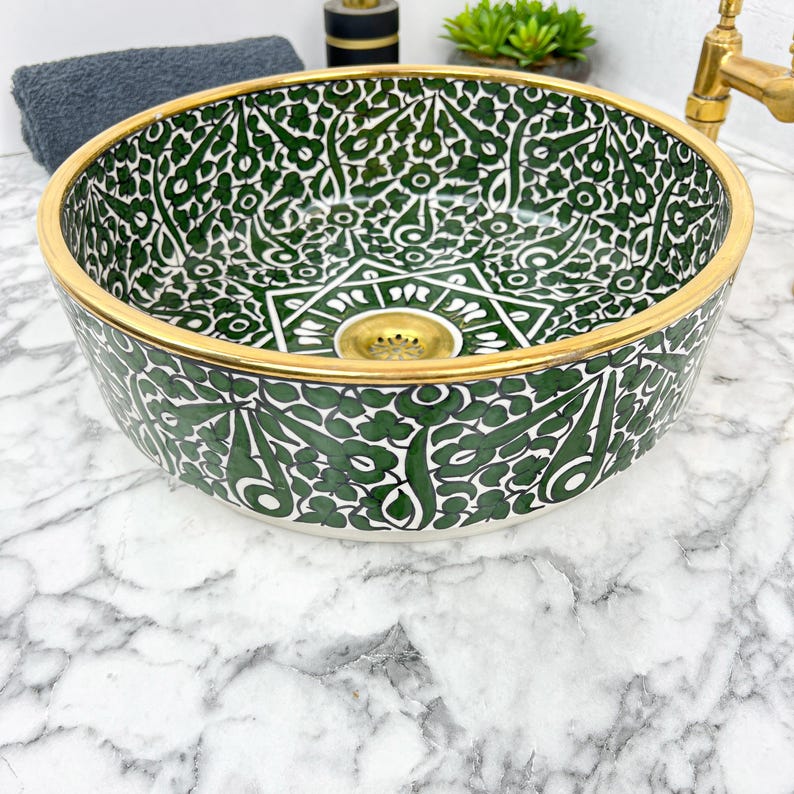 Royal Moroccan Sink - 14k golden rim #53P