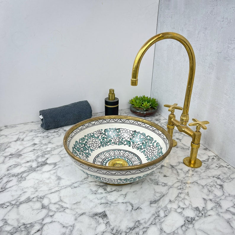 Moroccan Sink with brass rim #156