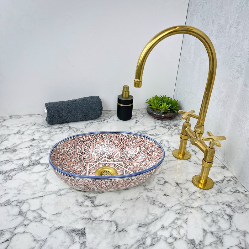 Marokkanisches ovales Keramikwaschbecken im orientalischen Stil #201