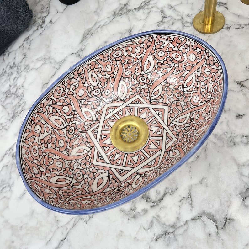 Marokkanisches ovales Keramikwaschbecken im orientalischen Stil #201