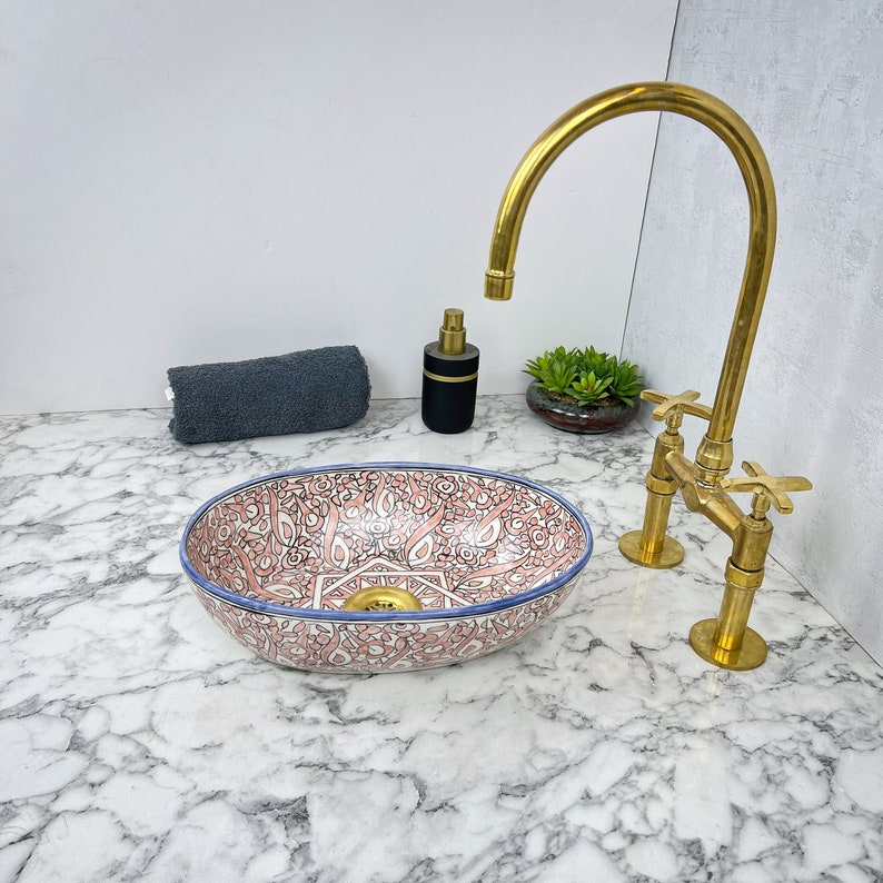Marokkanisches ovales Keramikwaschbecken im orientalischen Stil #201