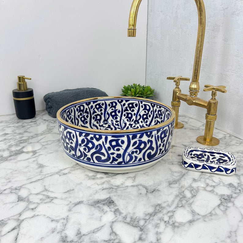 Vasque Marocaine Royale - Rebord doré 14k carats #53