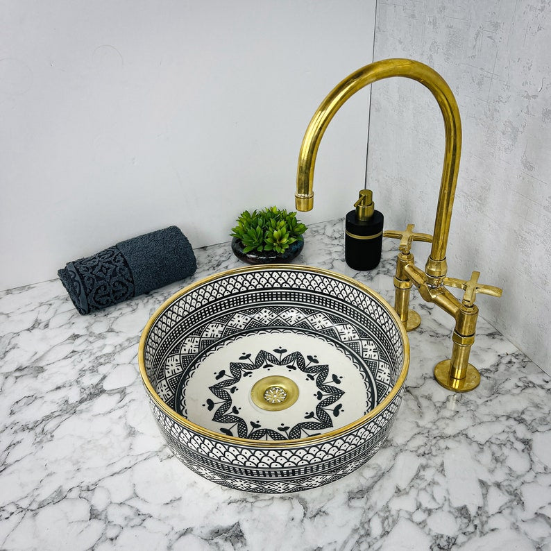 Royal Moroccan Sink - 14k golden rim #53H