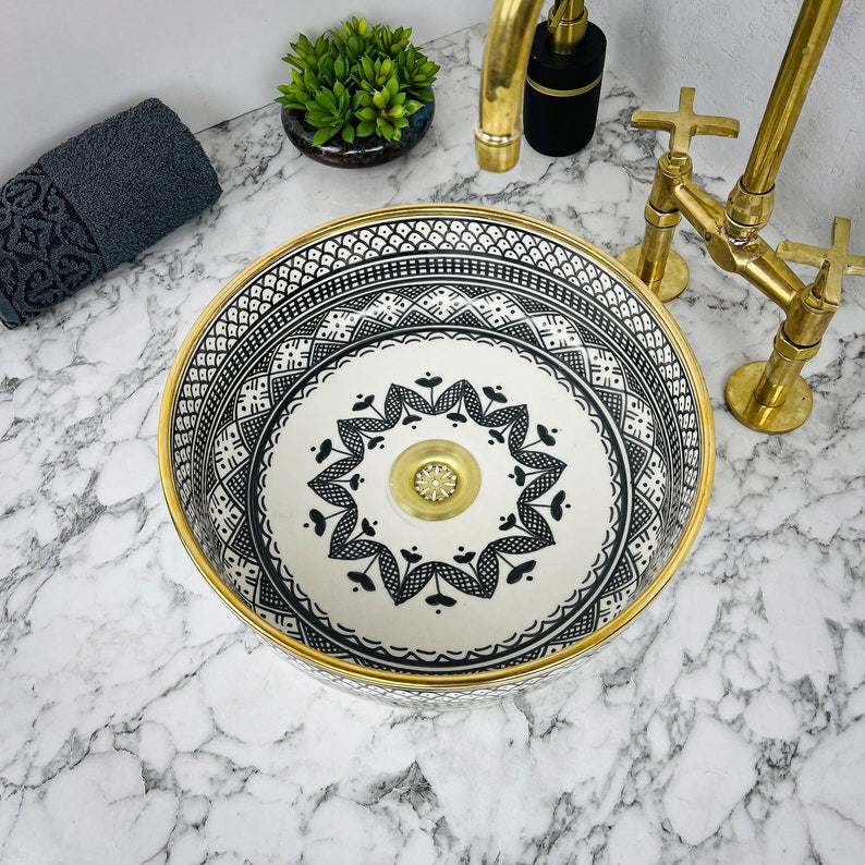 Royal Moroccan Sink - 14k golden rim #53H