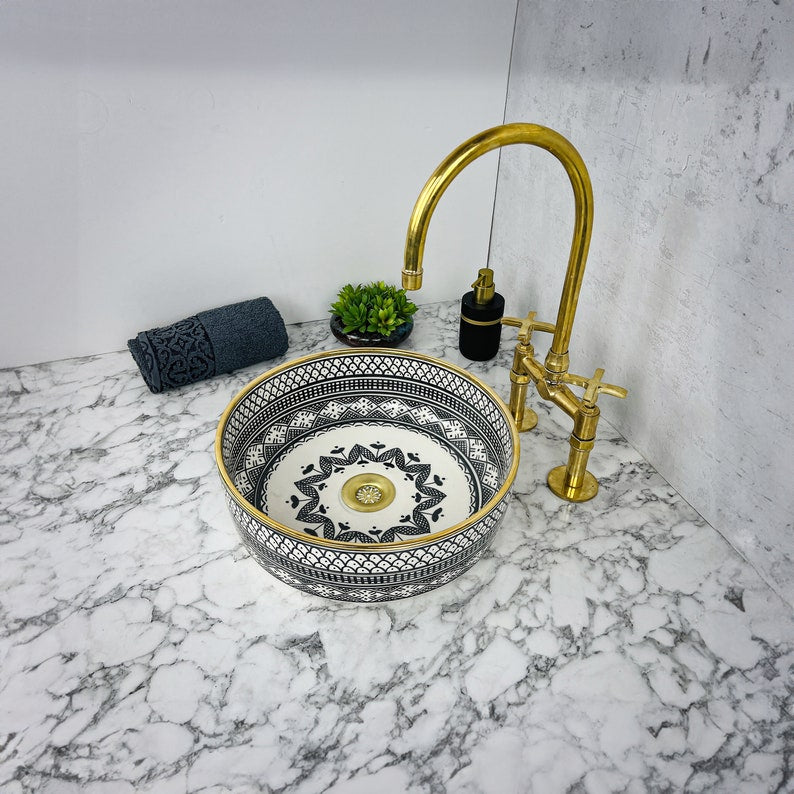 Royal Moroccan Sink - 14k golden rim #53H