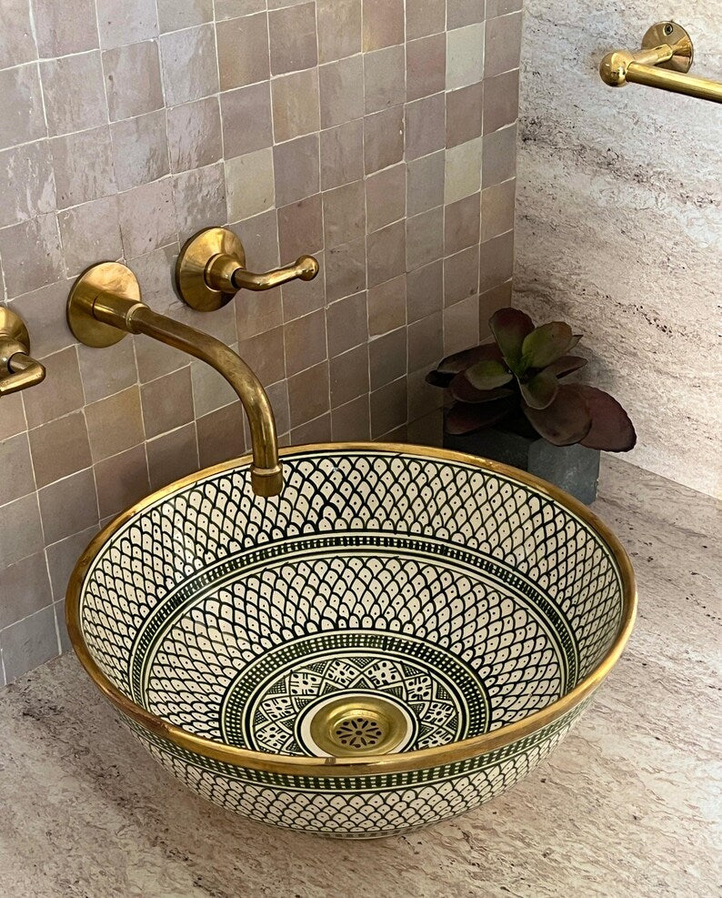 Marokkanisches Waschbecken mit Messingumrandung #51