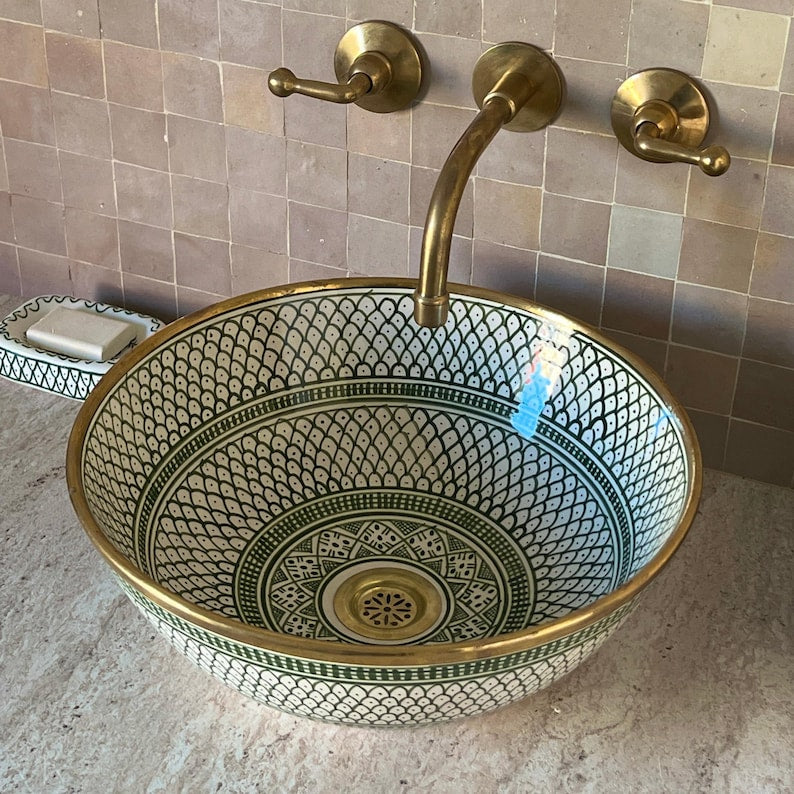 Marokkanisches Waschbecken mit Messingumrandung #51