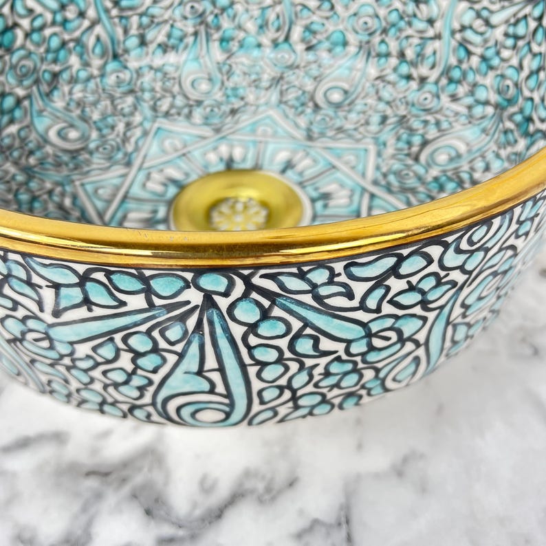 Royal Moroccan Sink - 14k golden rim #53V