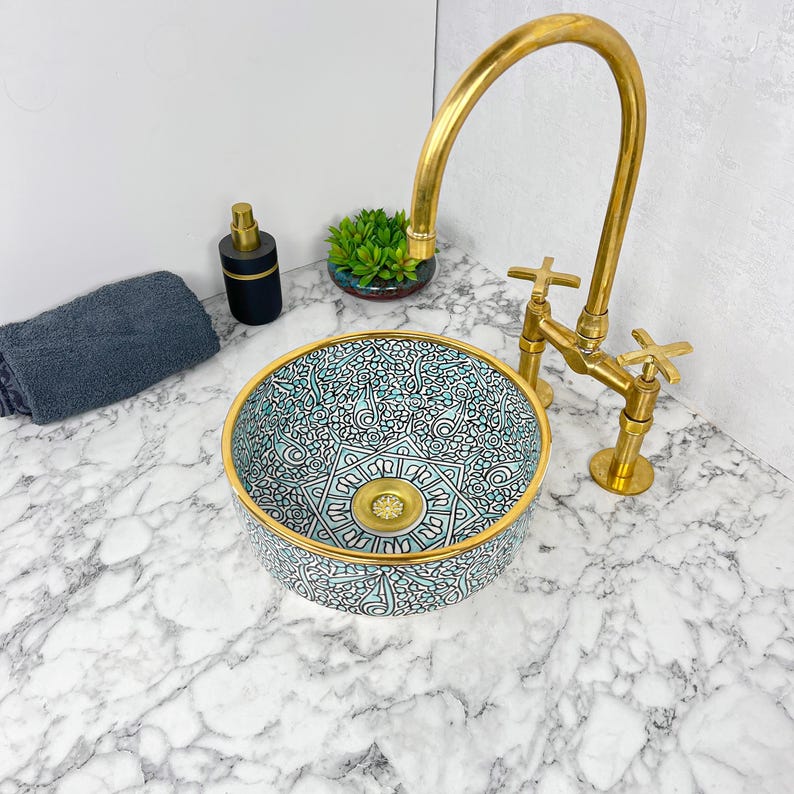 Royal Moroccan Sink - 14k golden rim #53V