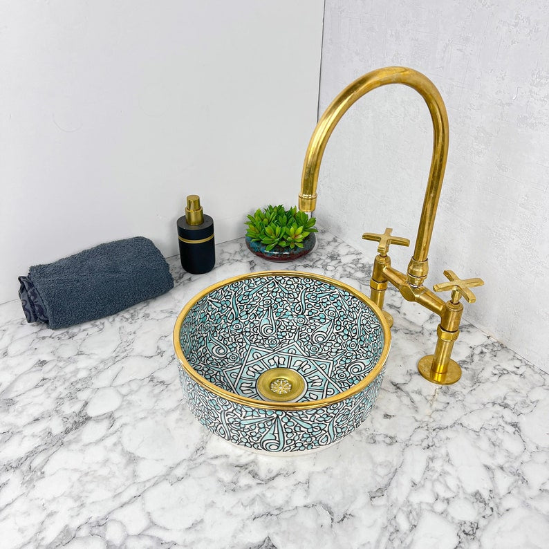 Royal Moroccan Sink - 14k golden rim #53V