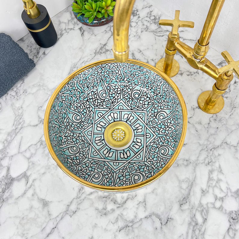 Royal Moroccan Sink - 14k golden rim #53V