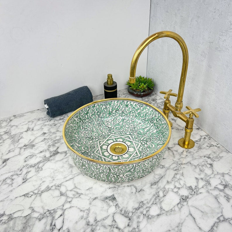Royal Moroccan Sink - 14k golden rim #53W