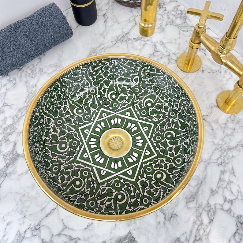 Vasque Marocaine Royale - Rebord doré 14k carats #53G