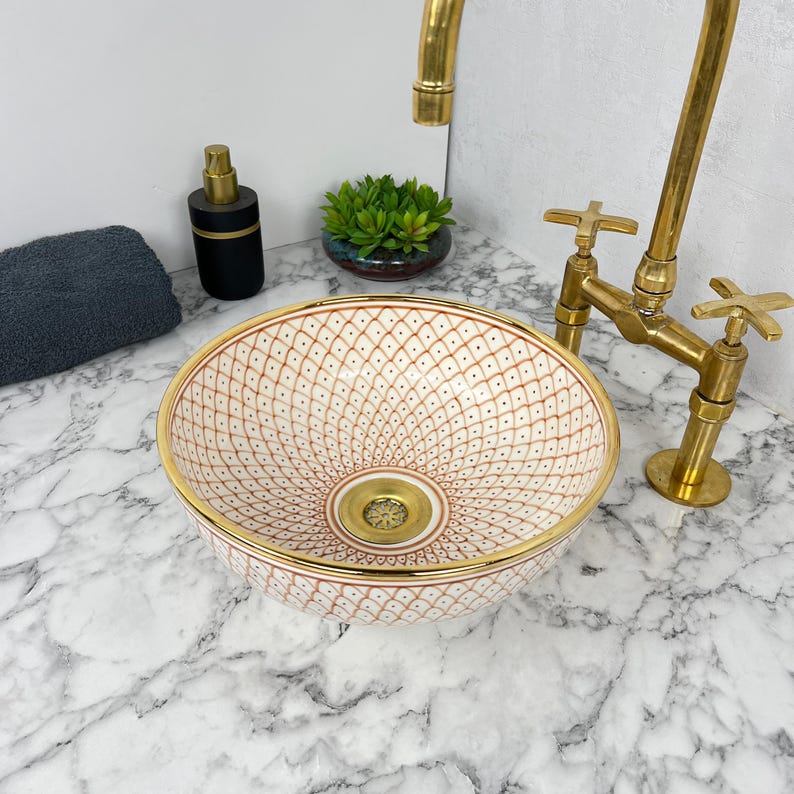 Royal Moroccan Sink - 14k golden rim #53E