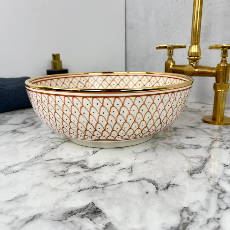 Royal Moroccan Sink - 14k golden rim #53E
