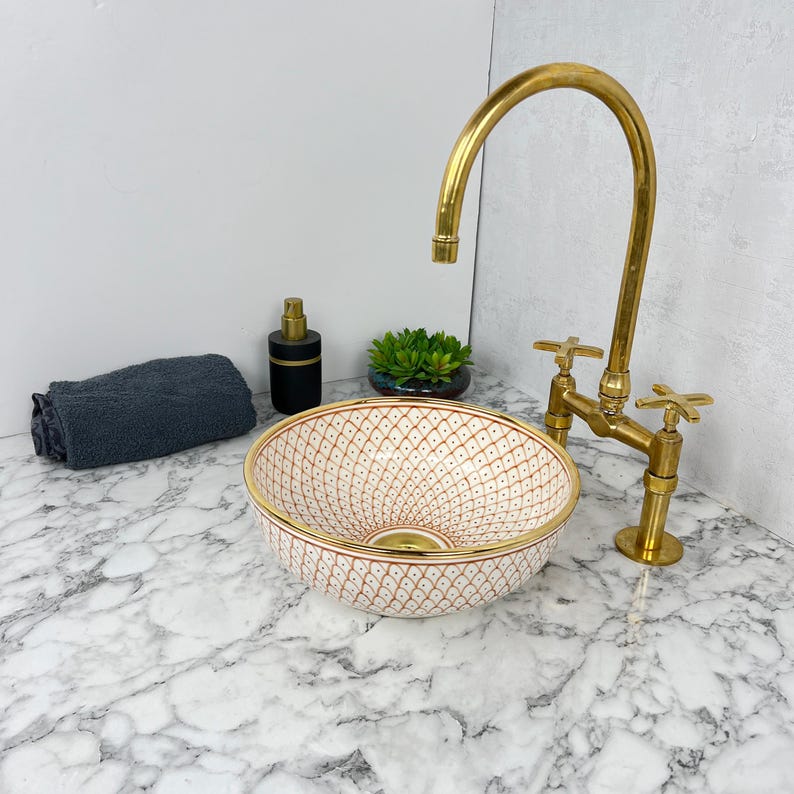 Royal Moroccan Sink - 14k golden rim #53E