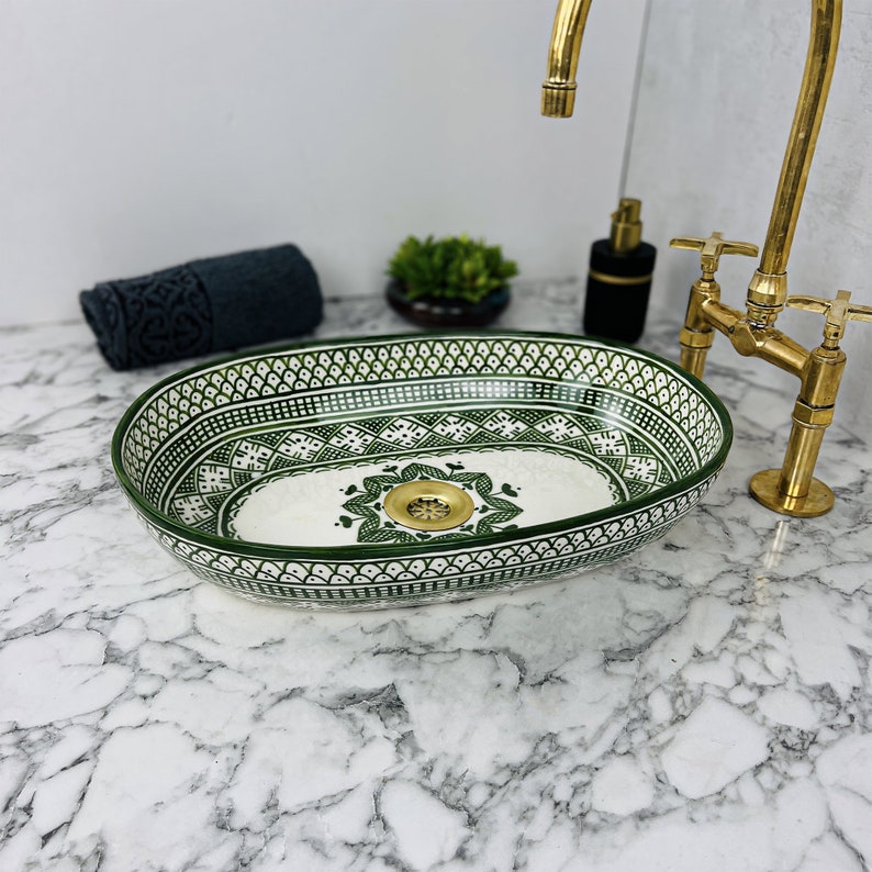 Marokkanisches ovales Keramikwaschbecken im orientalischen Stil #203