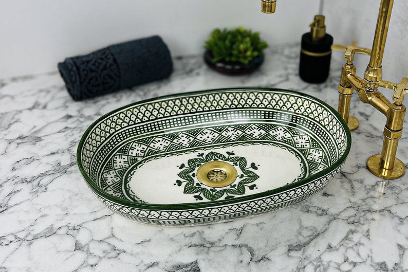 Marokkanisches ovales Keramikwaschbecken im orientalischen Stil #203