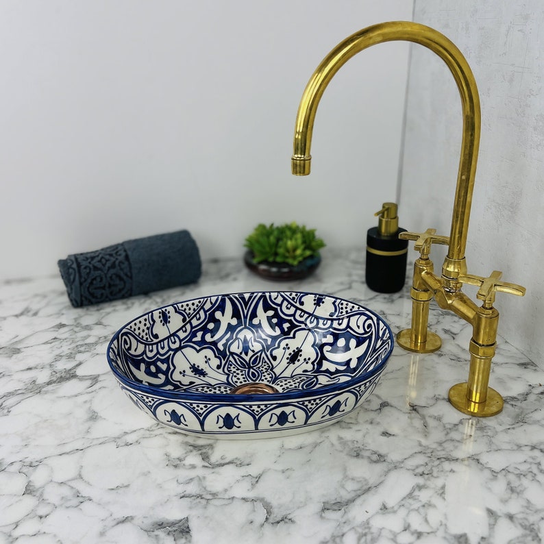 Marokkanisches ovales Keramikwaschbecken im orientalischen Stil #206