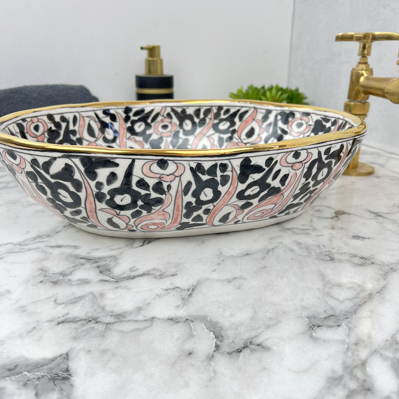 Marokkanisches ovales Keramikwaschbecken im orientalischen Stil #209
