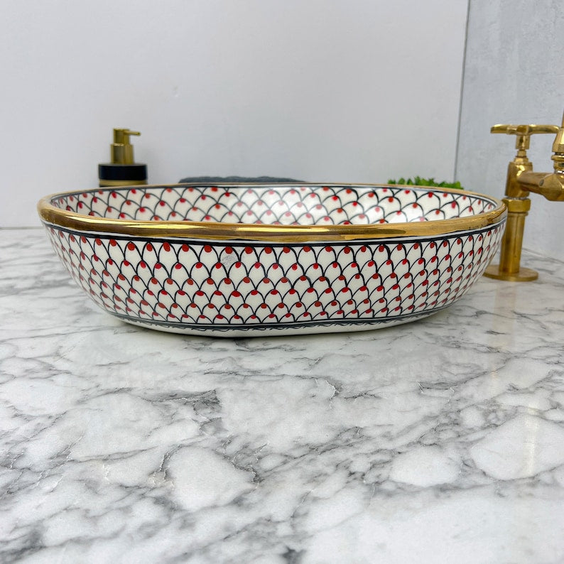 Marokkanisches ovales Keramikwaschbecken im orientalischen Stil #210