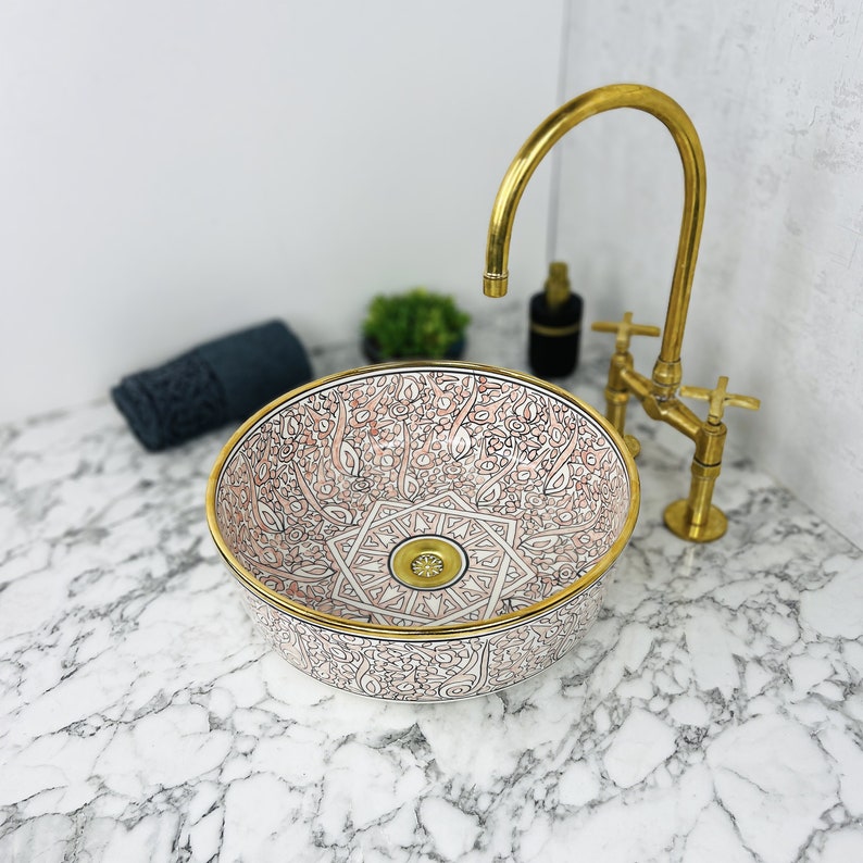 Royal Moroccan Sink - 14k golden rim #53F