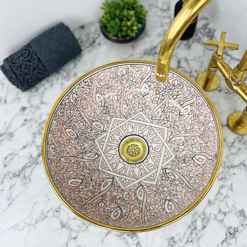 Royal Moroccan Sink - 14k golden rim #53F