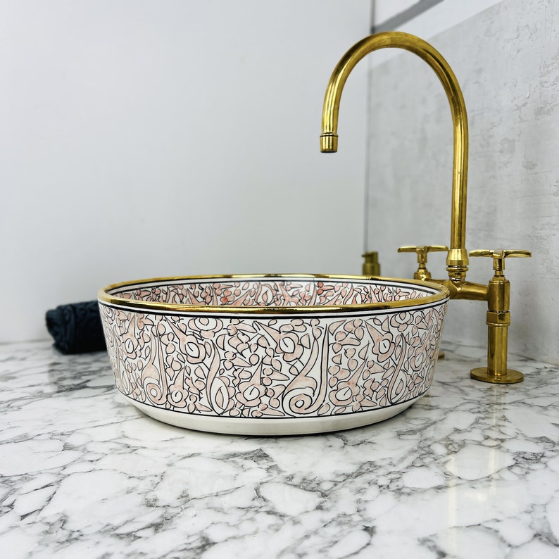 Royal Moroccan Sink - 14k golden rim #53F