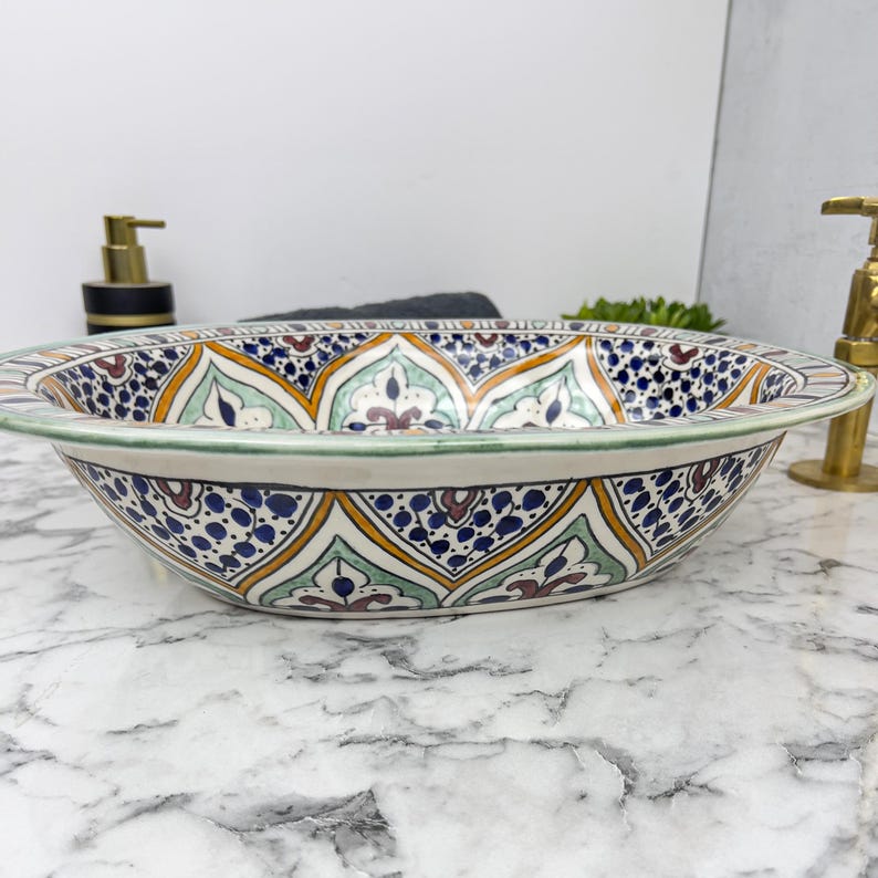 Marokkanisches ovales Keramikwaschbecken im orientalischen Stil #204