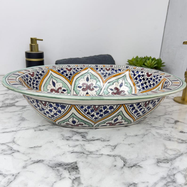 Marokkanisches ovales Keramikwaschbecken im orientalischen Stil #204