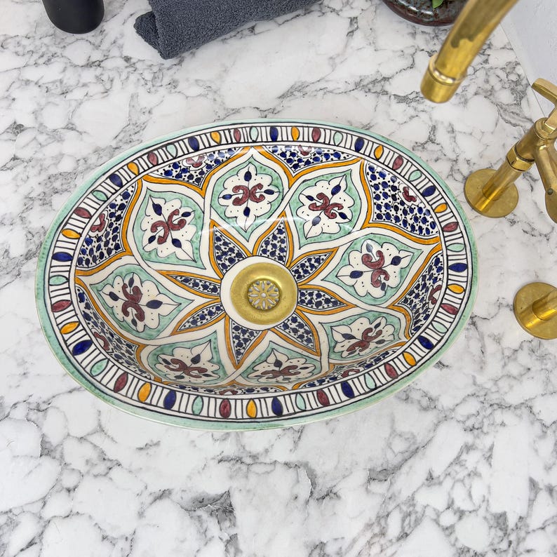 Marokkanisches ovales Keramikwaschbecken im orientalischen Stil #204