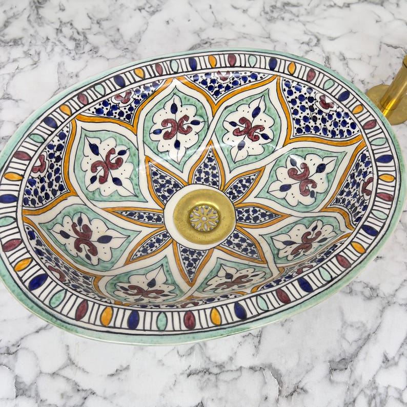 Marokkanisches ovales Keramikwaschbecken im orientalischen Stil #204