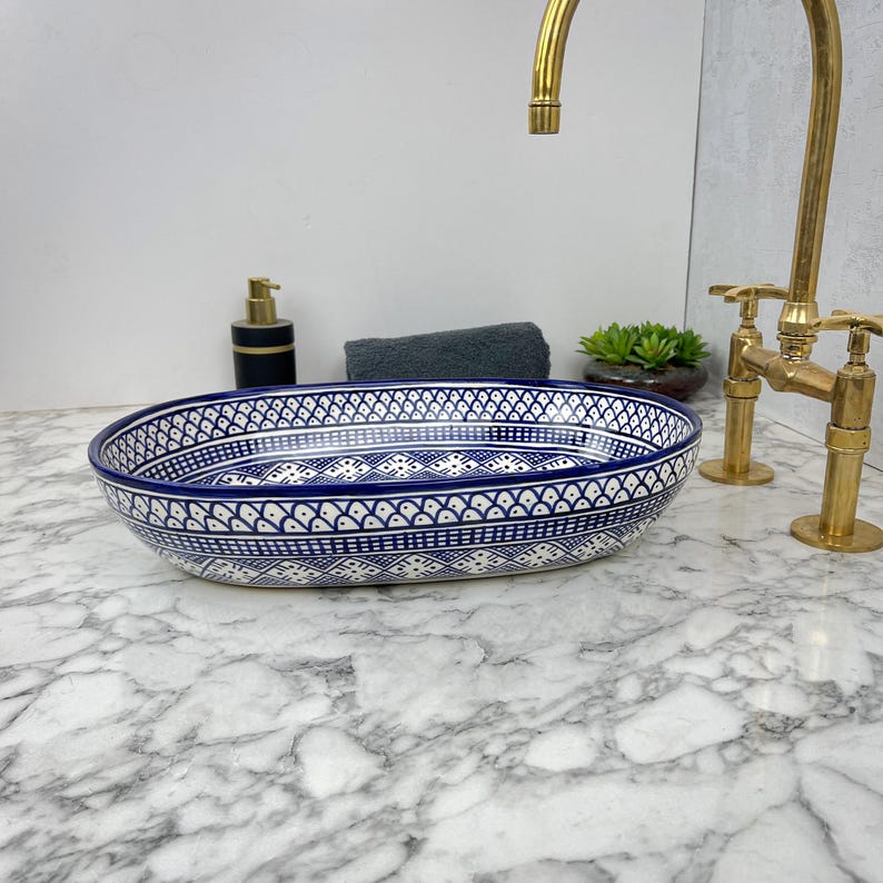 Marokkanisches ovales Keramikwaschbecken im orientalischen Stil #205