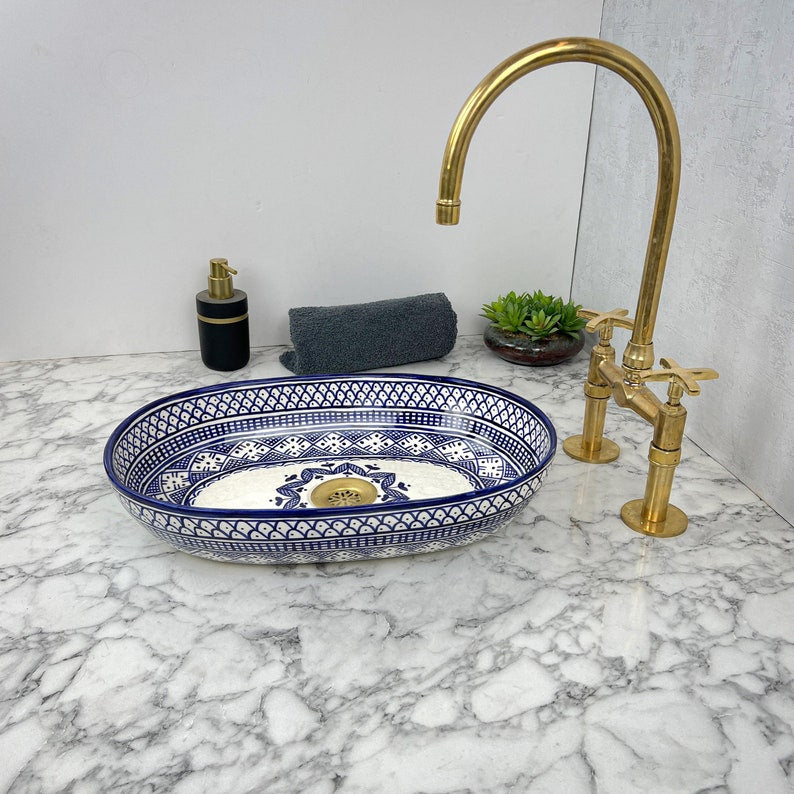 Marokkanisches ovales Keramikwaschbecken im orientalischen Stil #205