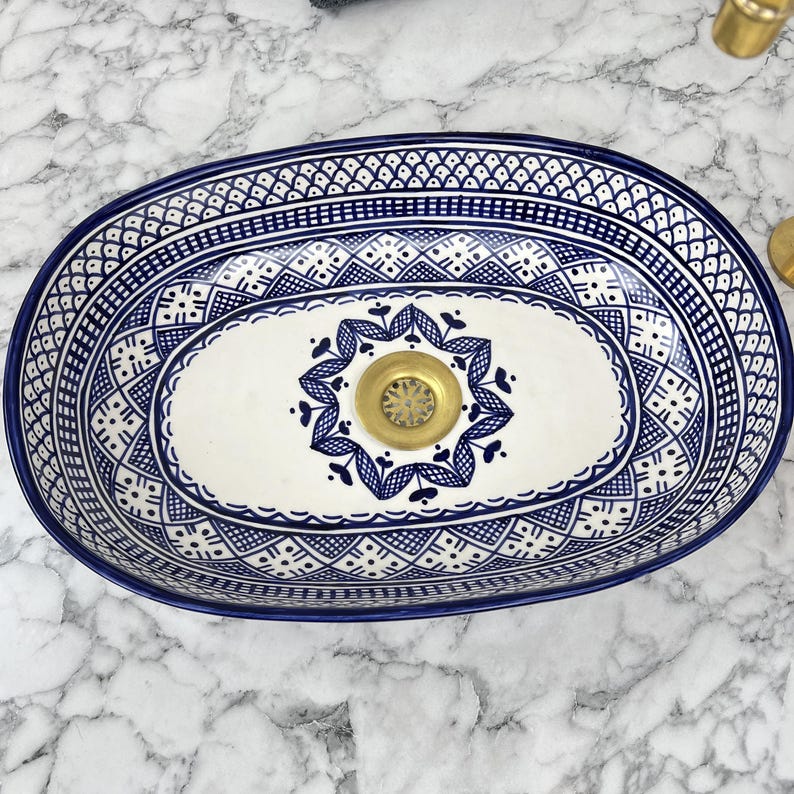 Marokkanisches ovales Keramikwaschbecken im orientalischen Stil #205