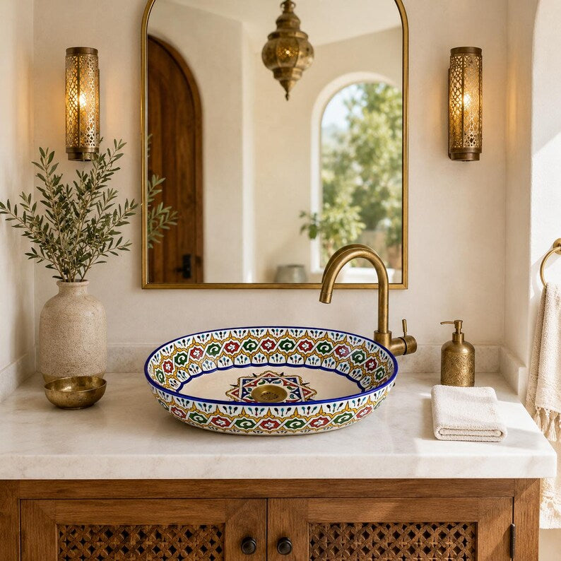 Vasque Marocaine Ovale Unique en céramique de style oriental #317 B