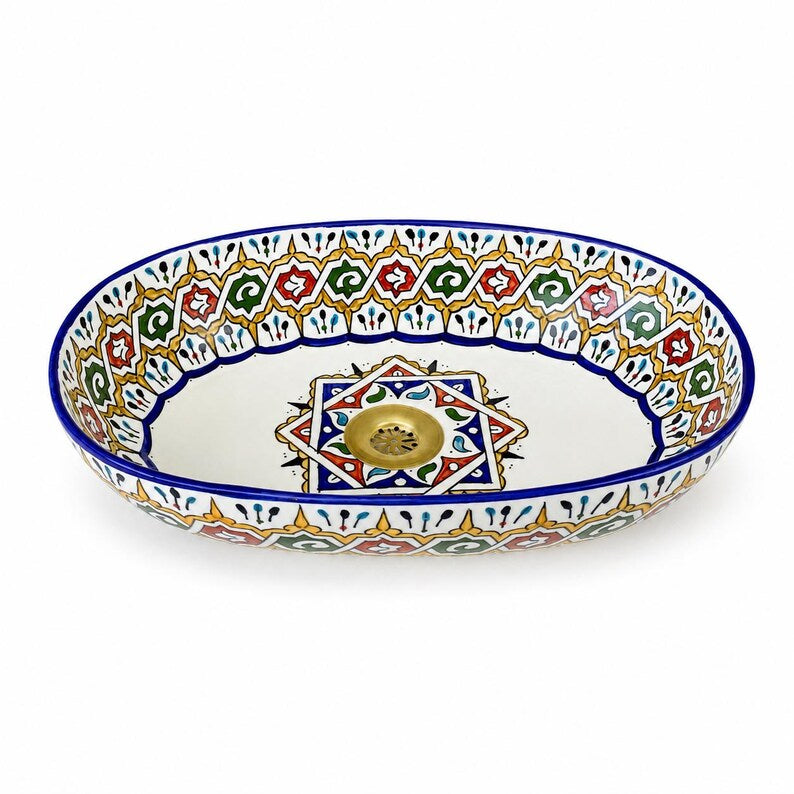 Vasque Marocaine Ovale Unique en céramique de style oriental #317 B