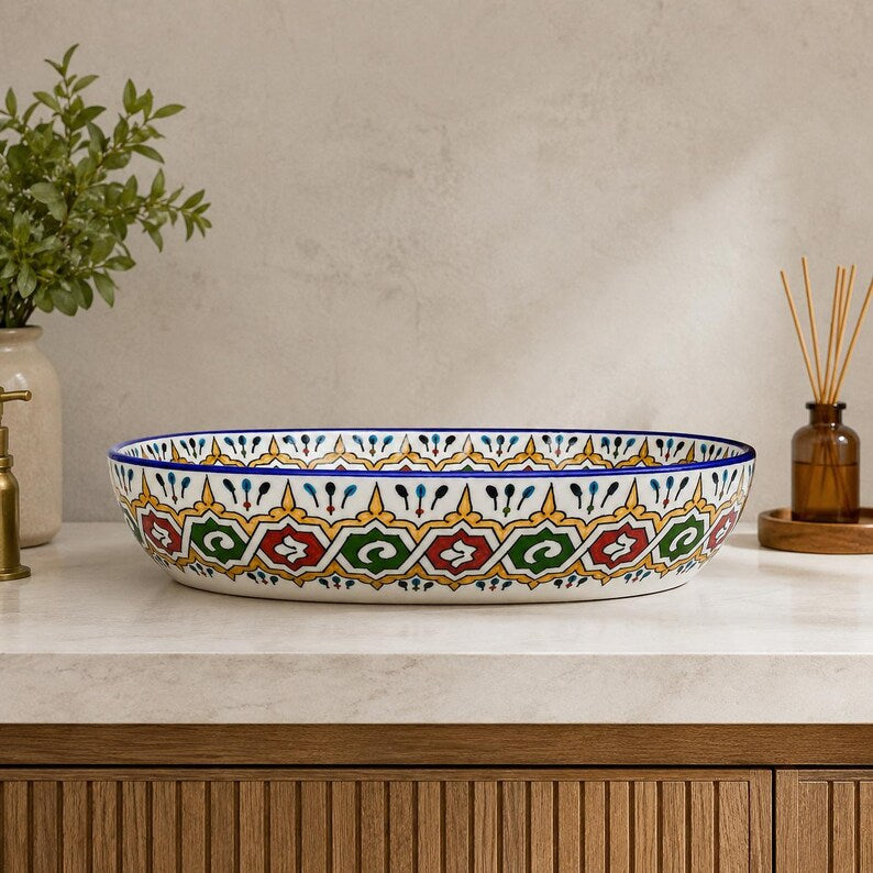 Vasque Marocaine Ovale Unique en céramique de style oriental #317 B