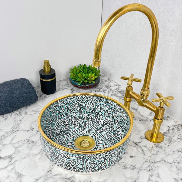 Royal Moroccan Sink - 14k golden rim #53V